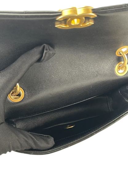 CHANEL - Black Calfskin Flap Bag with Top Handle