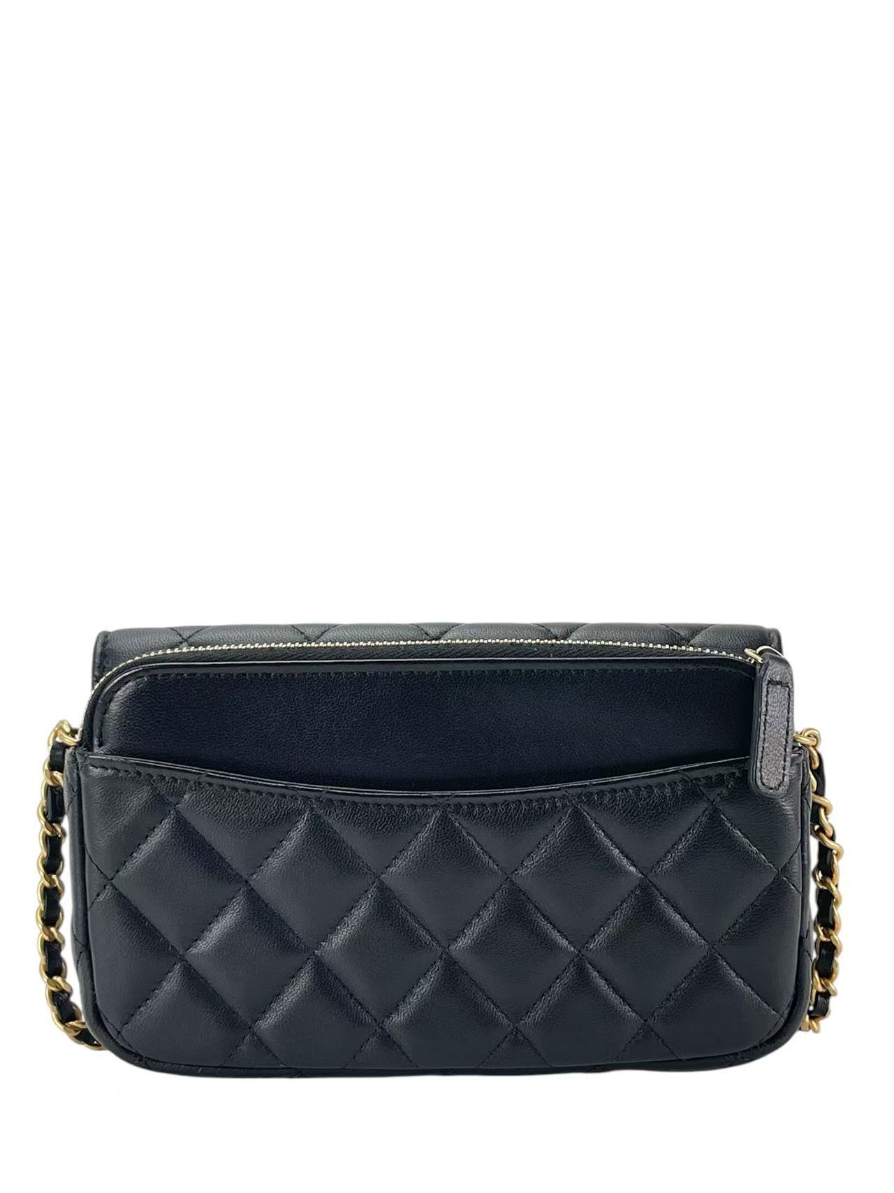 CHANEL - Lambskin Quilted Mini Coco Charms Rectangular Flap Bag Black