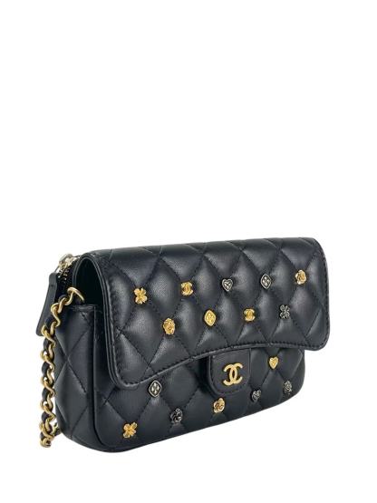 CHANEL - Lambskin Quilted Mini Coco Charms Rectangular Flap Bag Black