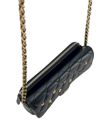 CHANEL - Lambskin Quilted Mini Coco Charms Rectangular Flap Bag Black