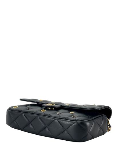 CHANEL - Lambskin Quilted Mini Coco Charms Rectangular Flap Bag Black