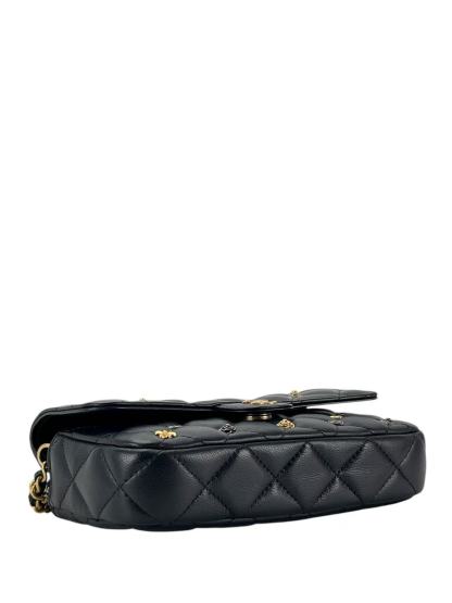 CHANEL - Lambskin Quilted Mini Coco Charms Rectangular Flap Bag Black