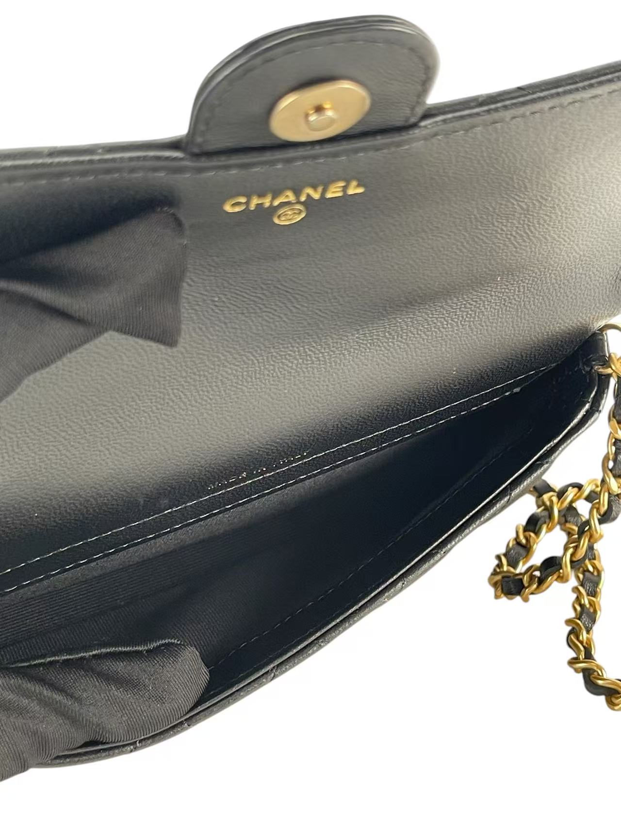 CHANEL - Lambskin Quilted Mini Coco Charms Rectangular Flap Bag Black