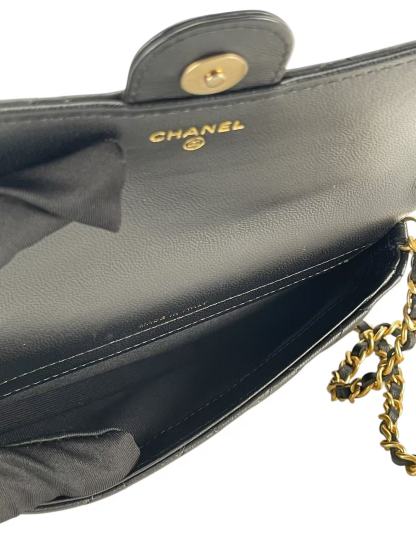 CHANEL - Lambskin Quilted Mini Coco Charms Rectangular Flap Bag Black