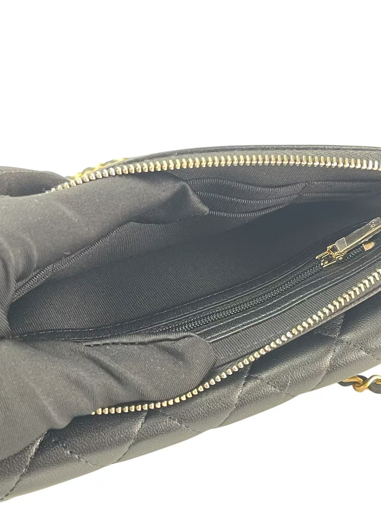 CHANEL - Lambskin Quilted Mini Coco Charms Rectangular Flap Bag Black