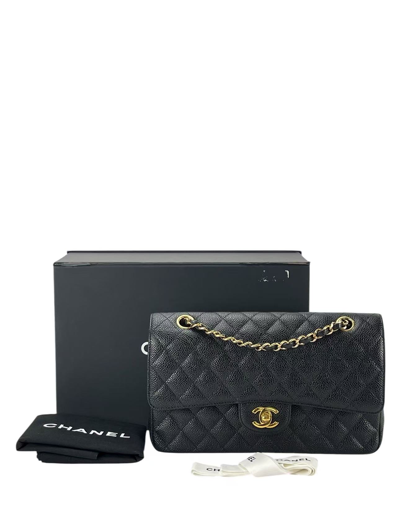 CHANEL - Medium Classic Double Flap Bag Black Caviar Gold Hardware (CF25)