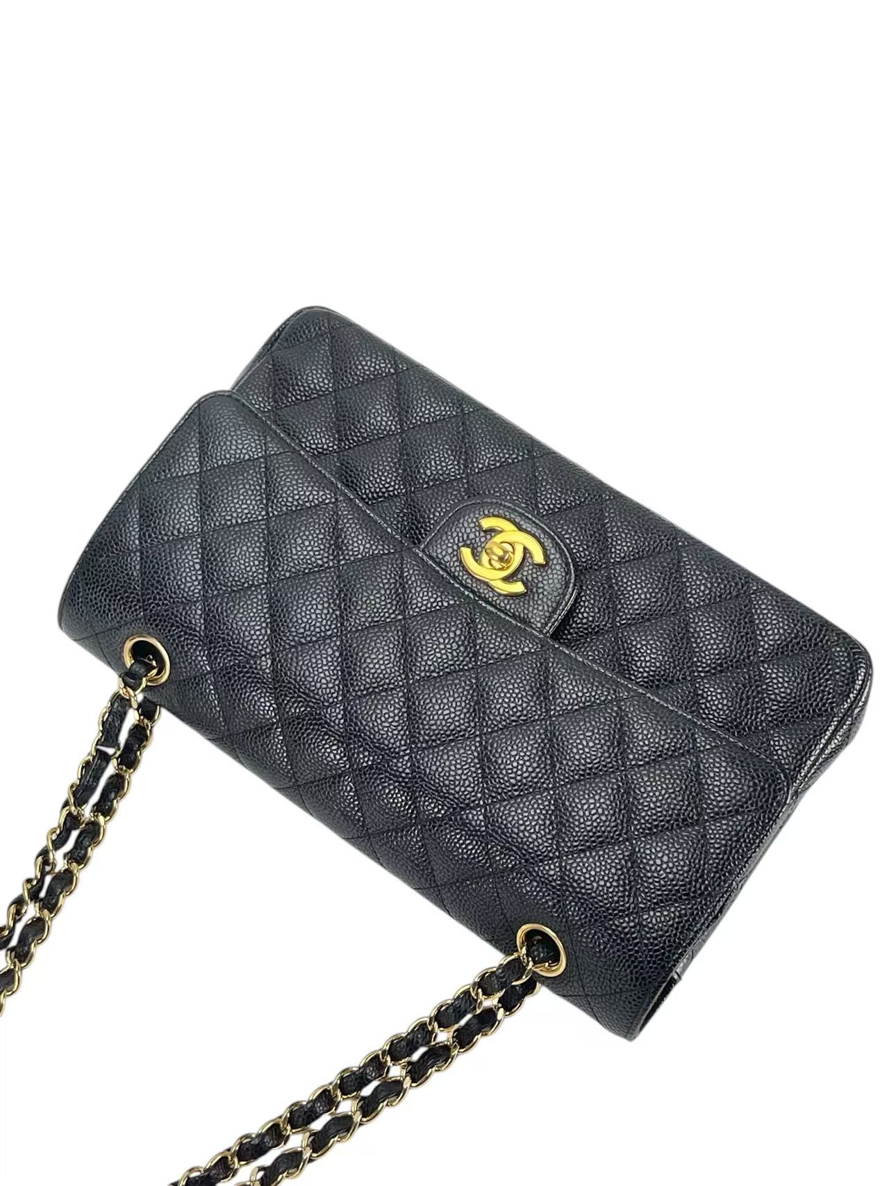 CHANEL - Medium Classic Double Flap Bag Black Caviar Gold Hardware (CF25)