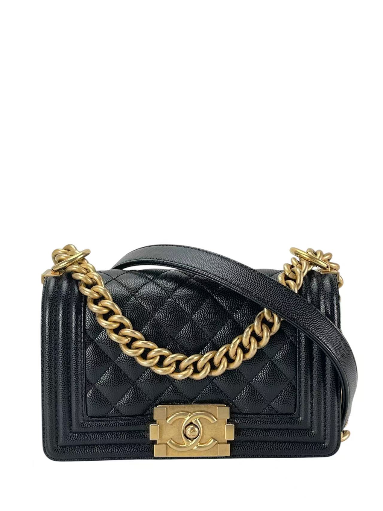 CHANEL - Small Boy Flap Bag Black Caviar Gold Hardware