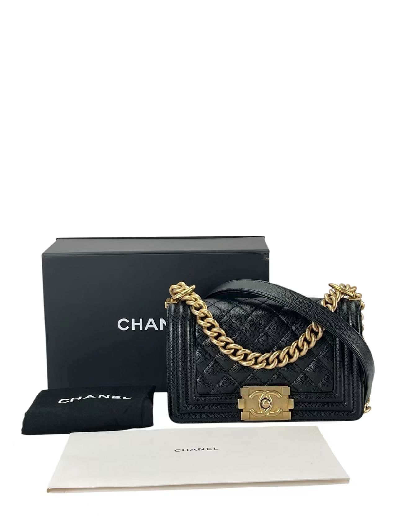 CHANEL - Small Boy Flap Bag Black Caviar Gold Hardware