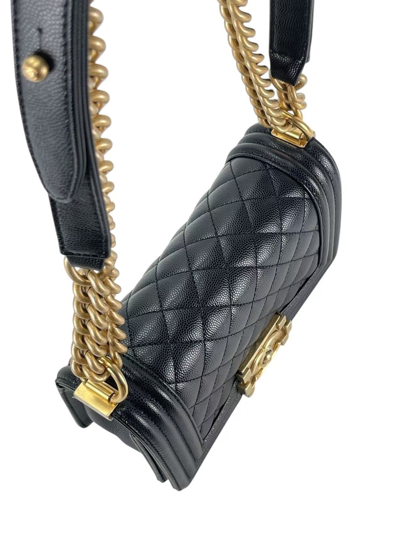 CHANEL - Small Boy Flap Bag Black Caviar Gold Hardware