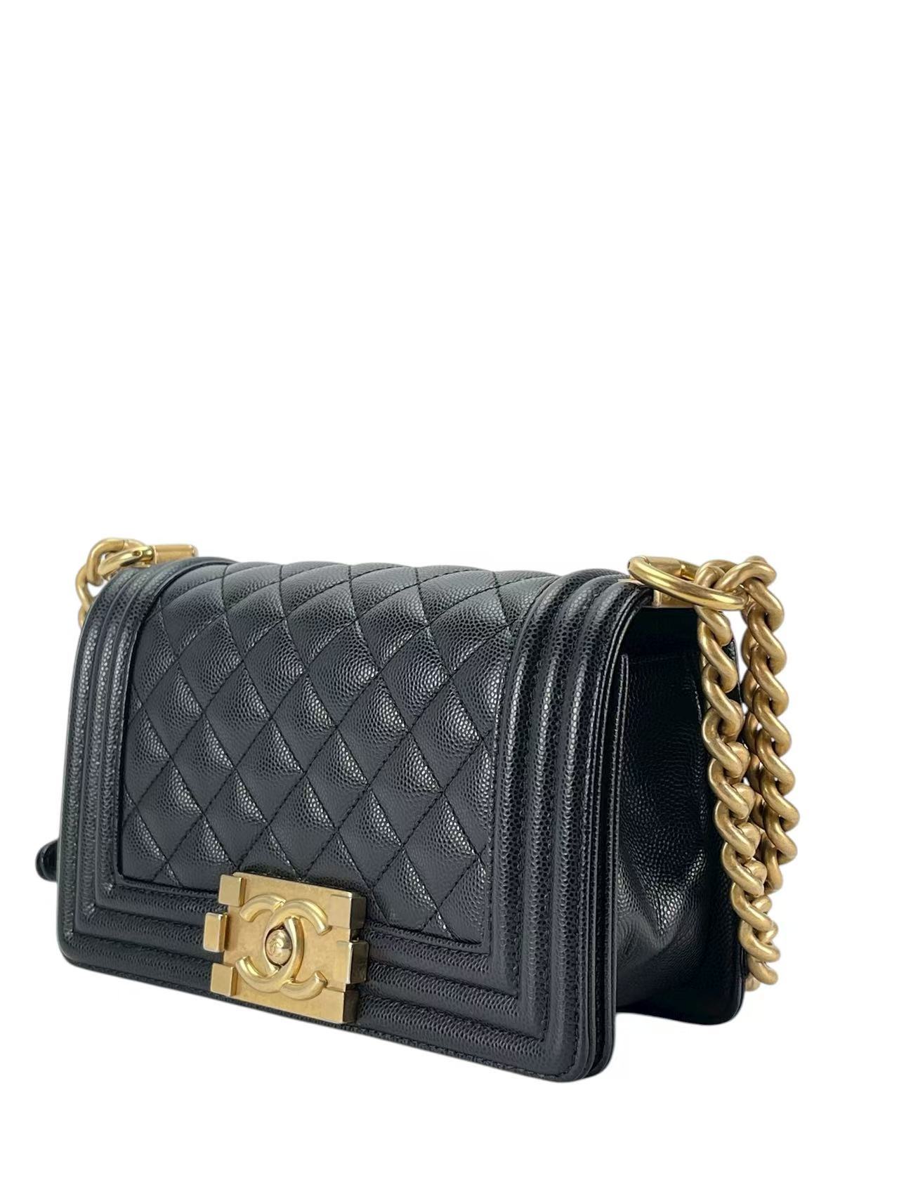 CHANEL - Small Boy Flap Bag Black Caviar Gold Hardware