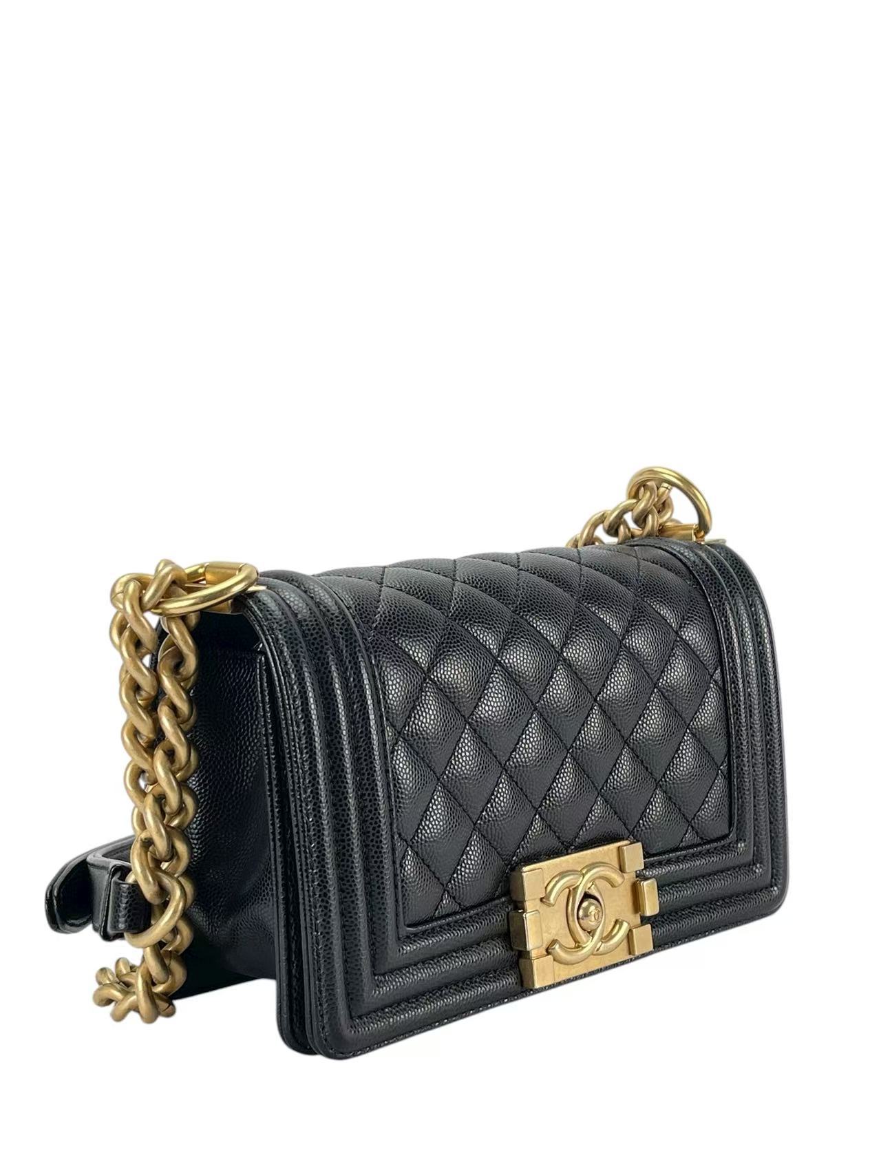 CHANEL - Small Boy Flap Bag Black Caviar Gold Hardware