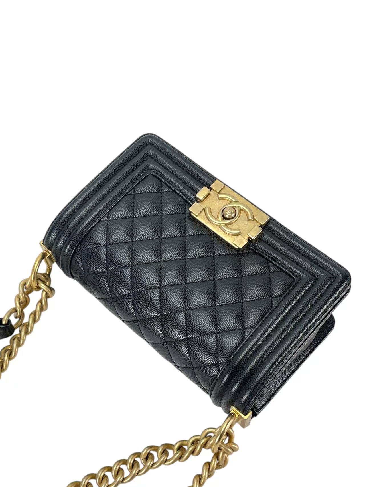 CHANEL - Small Boy Flap Bag Black Caviar Gold Hardware