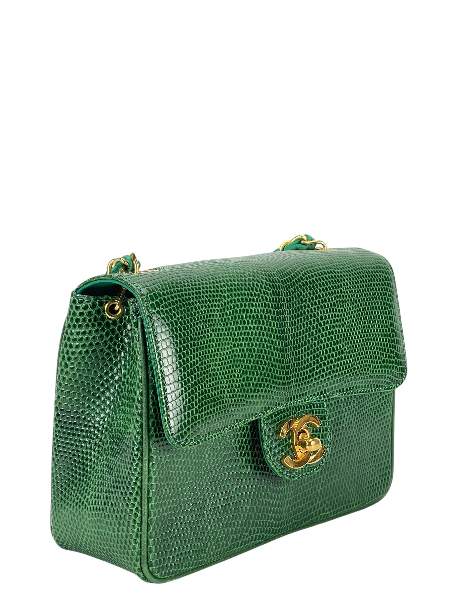 CHANEL - Mini Matelasse Chain Shoulder Bag Green Lizardskin 