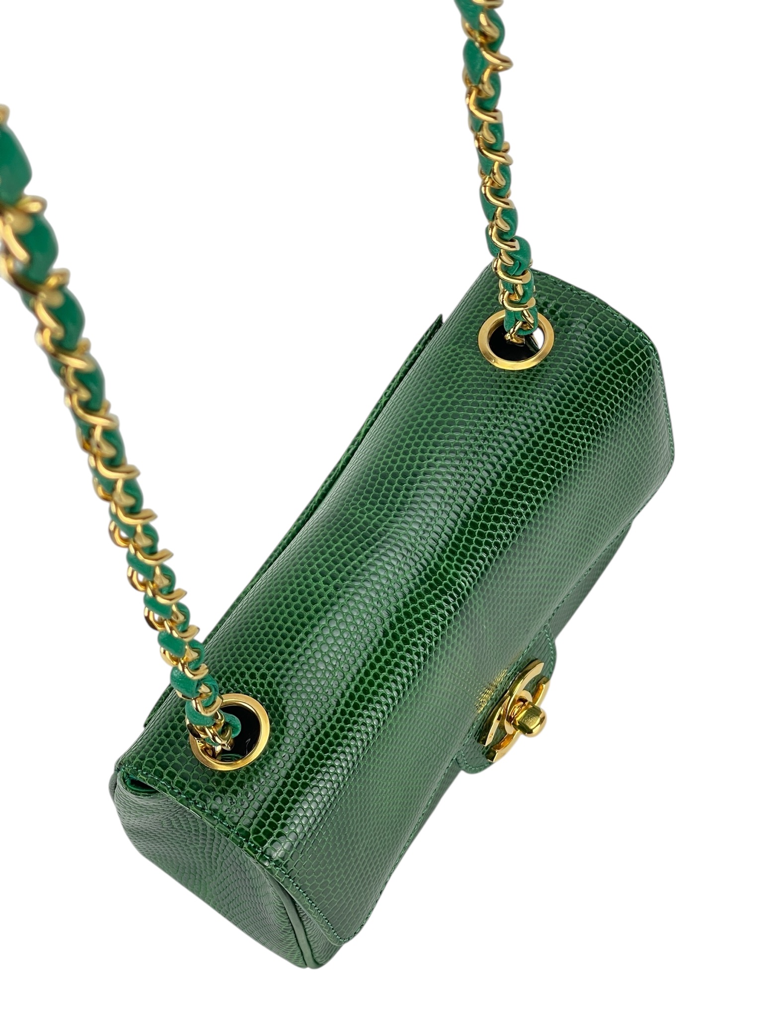 CHANEL - Mini Matelasse Chain Shoulder Bag Green Lizardskin 