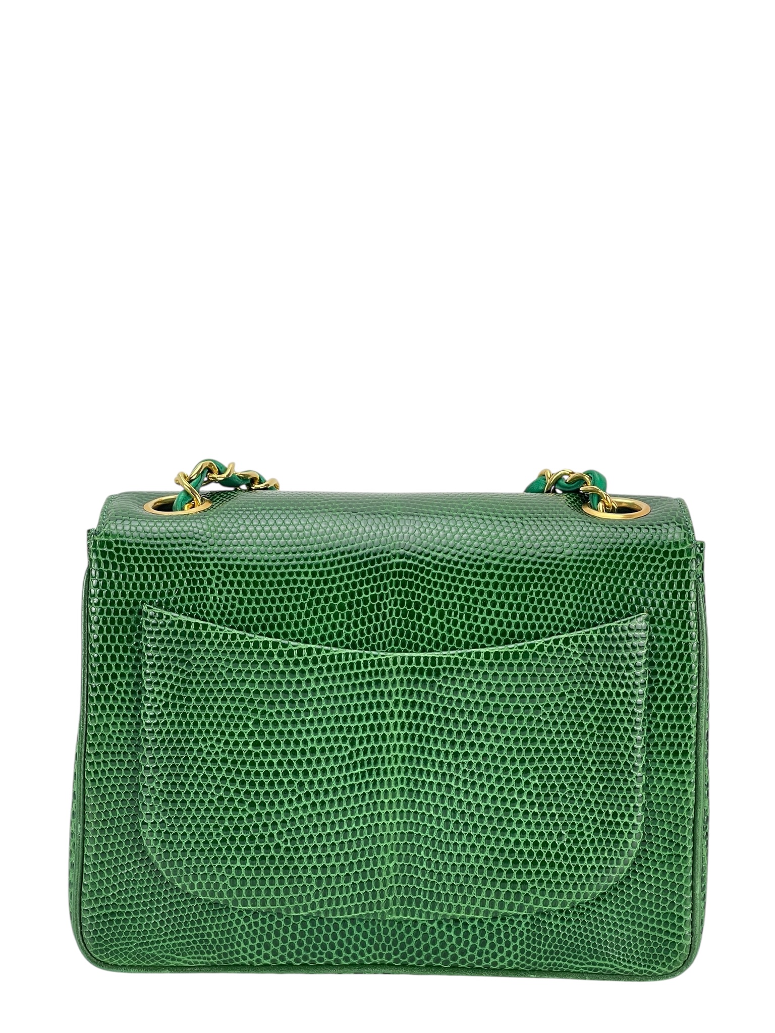 CHANEL - Mini Matelasse Chain Shoulder Bag Green Lizardskin 