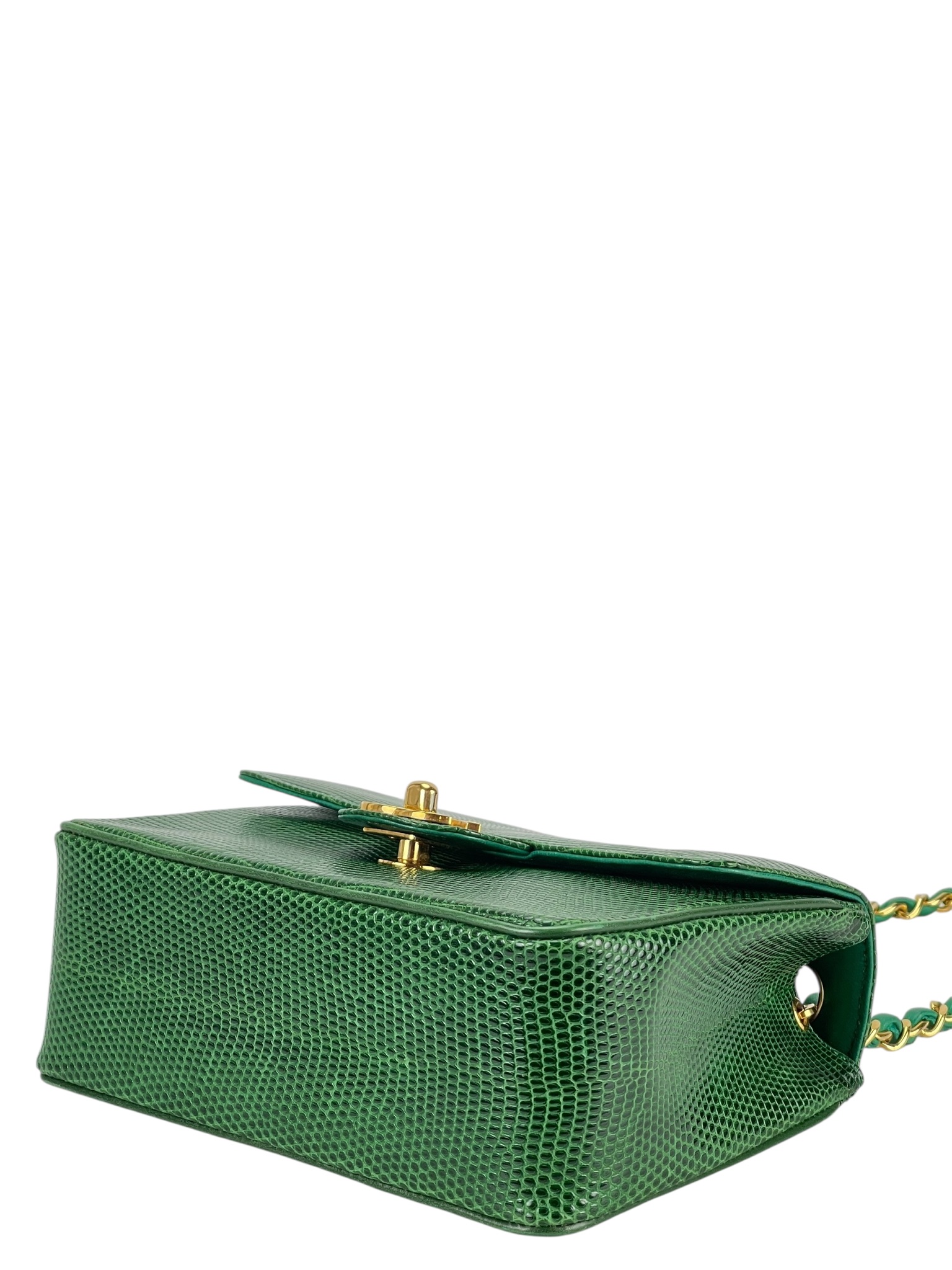 CHANEL - Mini Matelasse Chain Shoulder Bag Green Lizardskin 