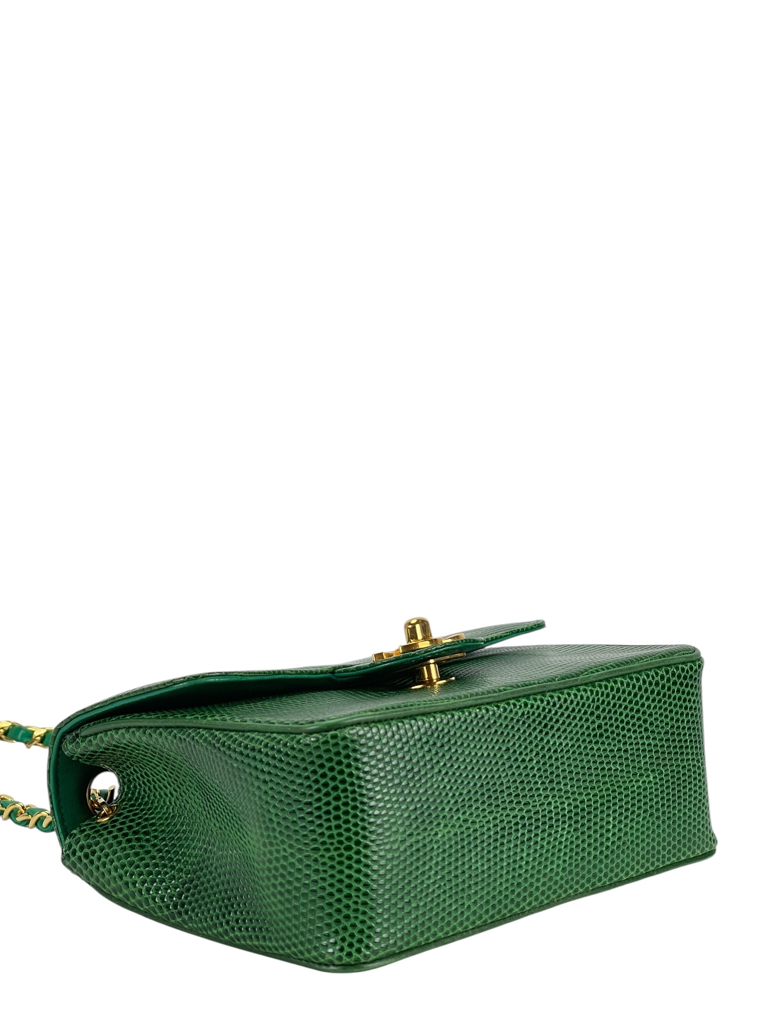 CHANEL - Mini Matelasse Chain Shoulder Bag Green Lizardskin 