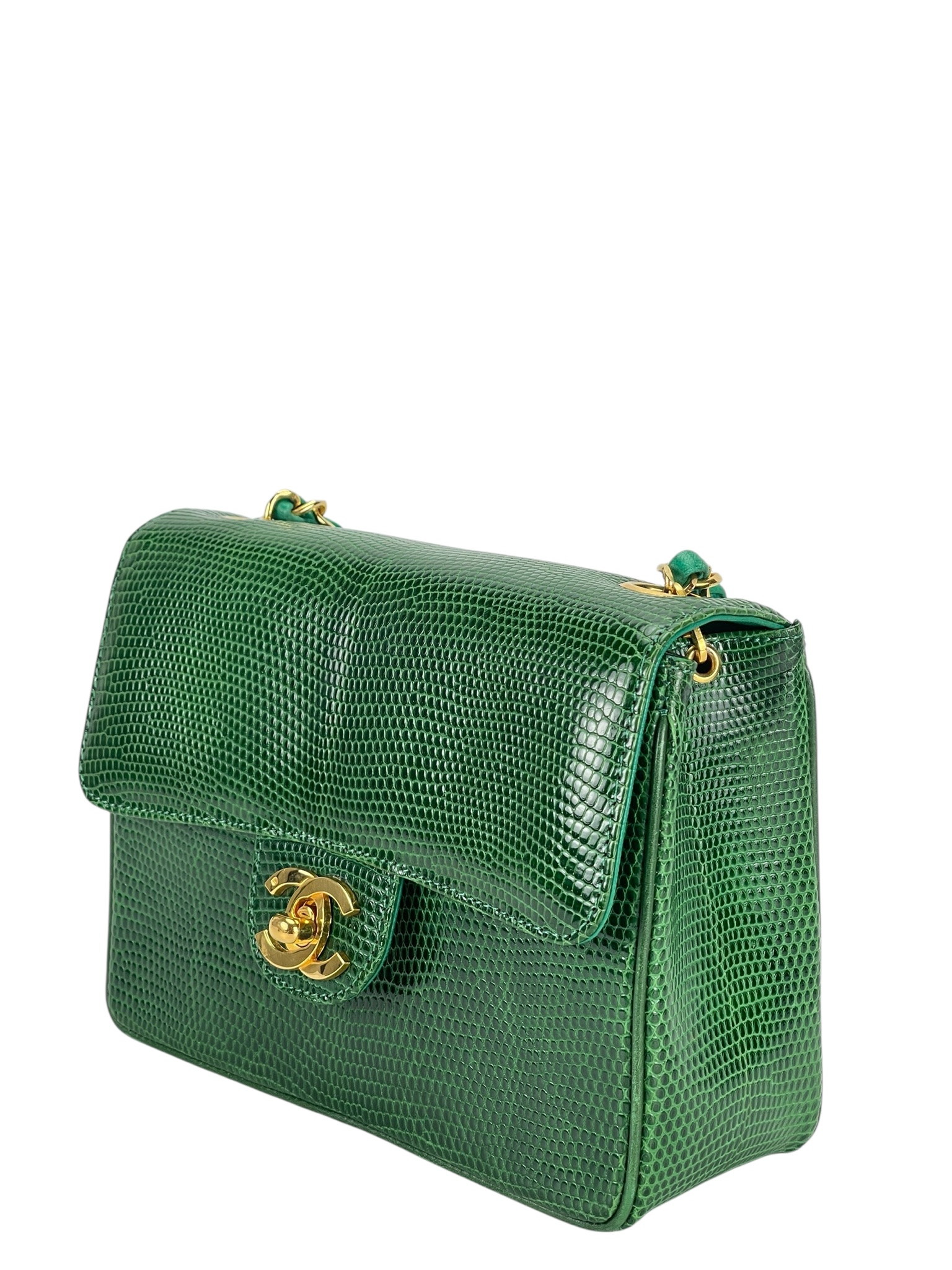 CHANEL - Mini Matelasse Chain Shoulder Bag Green Lizardskin 