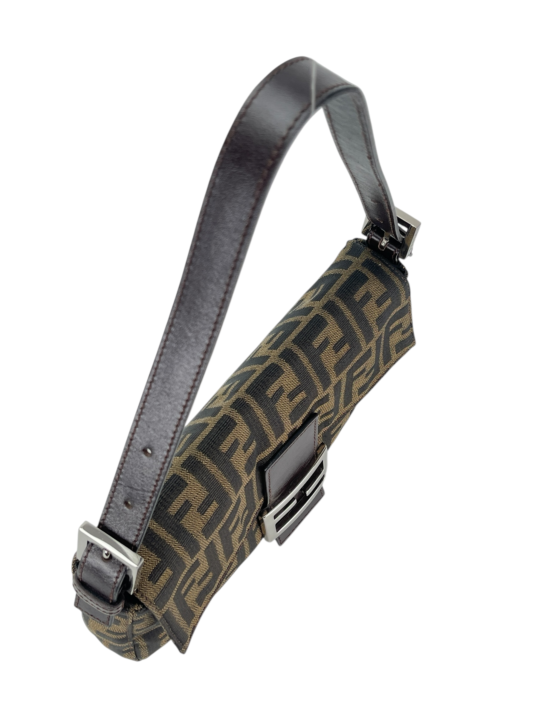 FENDI - Brown Zucca Baguette Handbag Silver Hardware