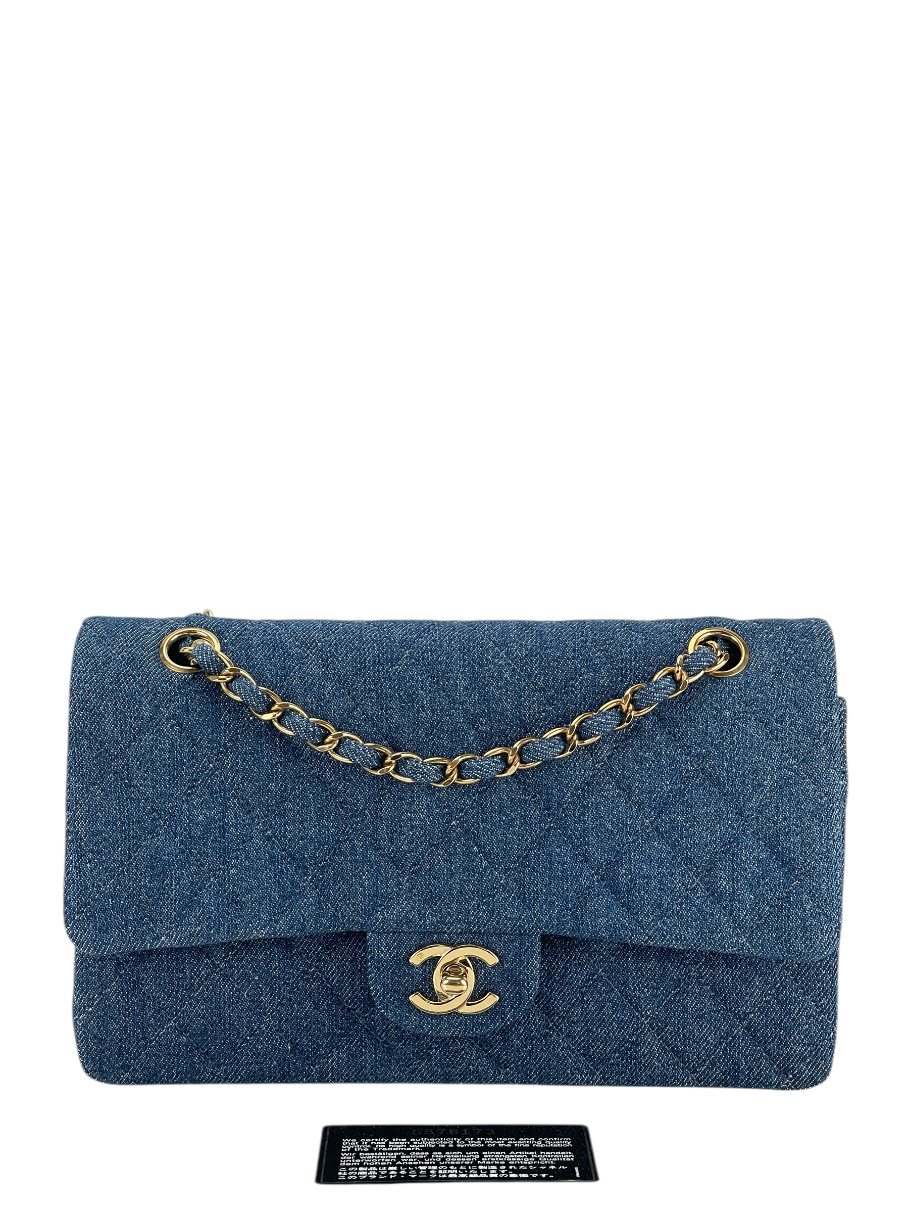 CHANEL - Denim Medium Classic Double Flap Bag Gold Hardware (CF25) 