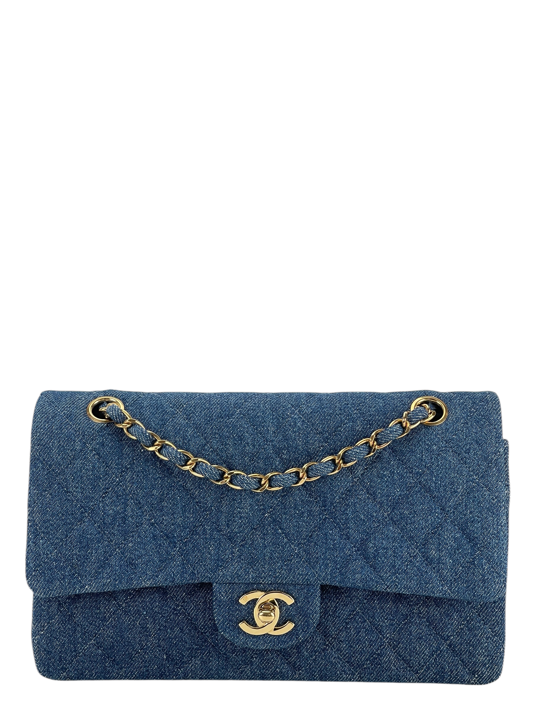CHANEL - Denim Medium Classic Double Flap Bag Gold Hardware (CF25) 