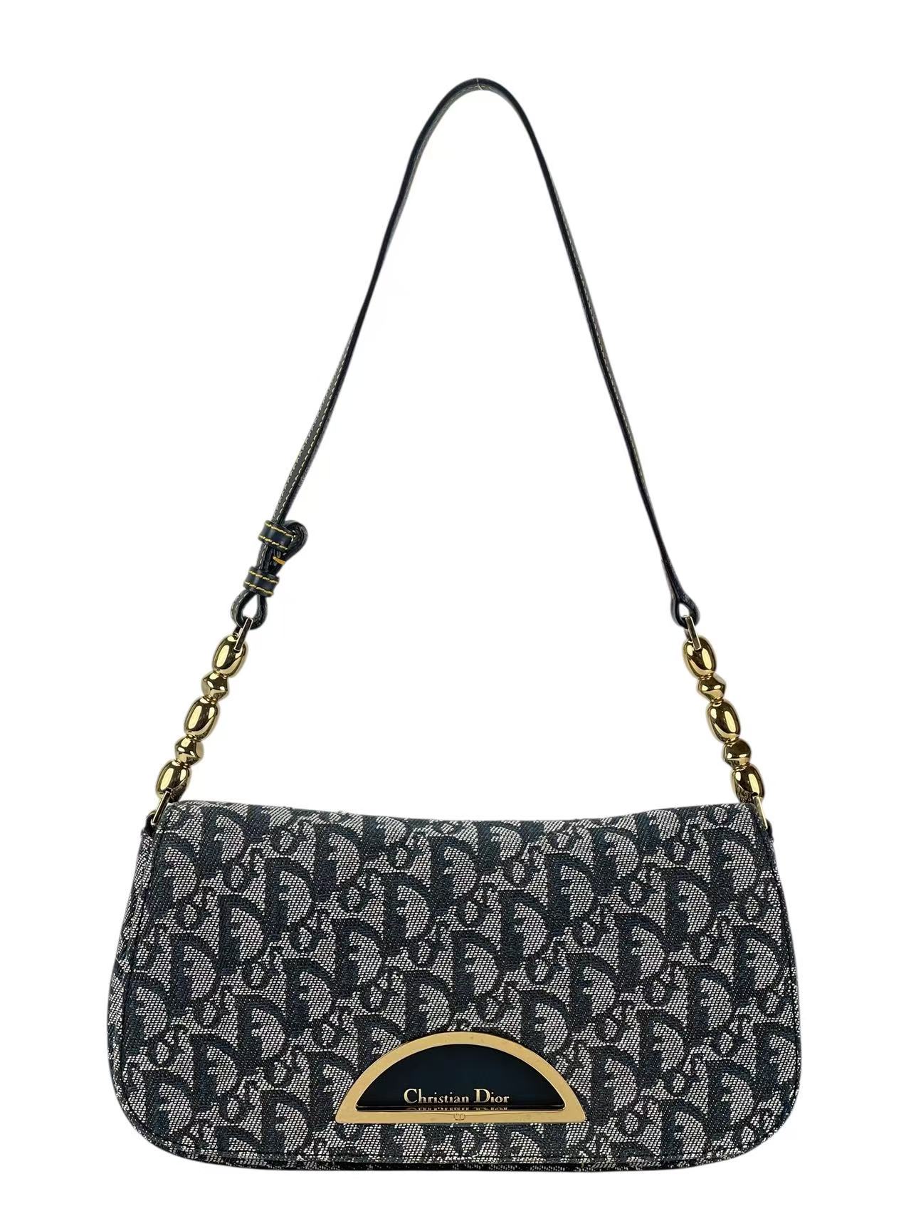 CHRISTIAN DIOR - Denim Pearl Logo One Shoulder Bag