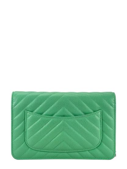 CHANEL - Green Caviar skin V-sitch Classic Wallet On Chain (WOC)