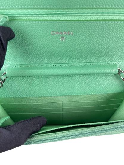 CHANEL - Green Caviar skin V-sitch Classic Wallet On Chain (WOC)