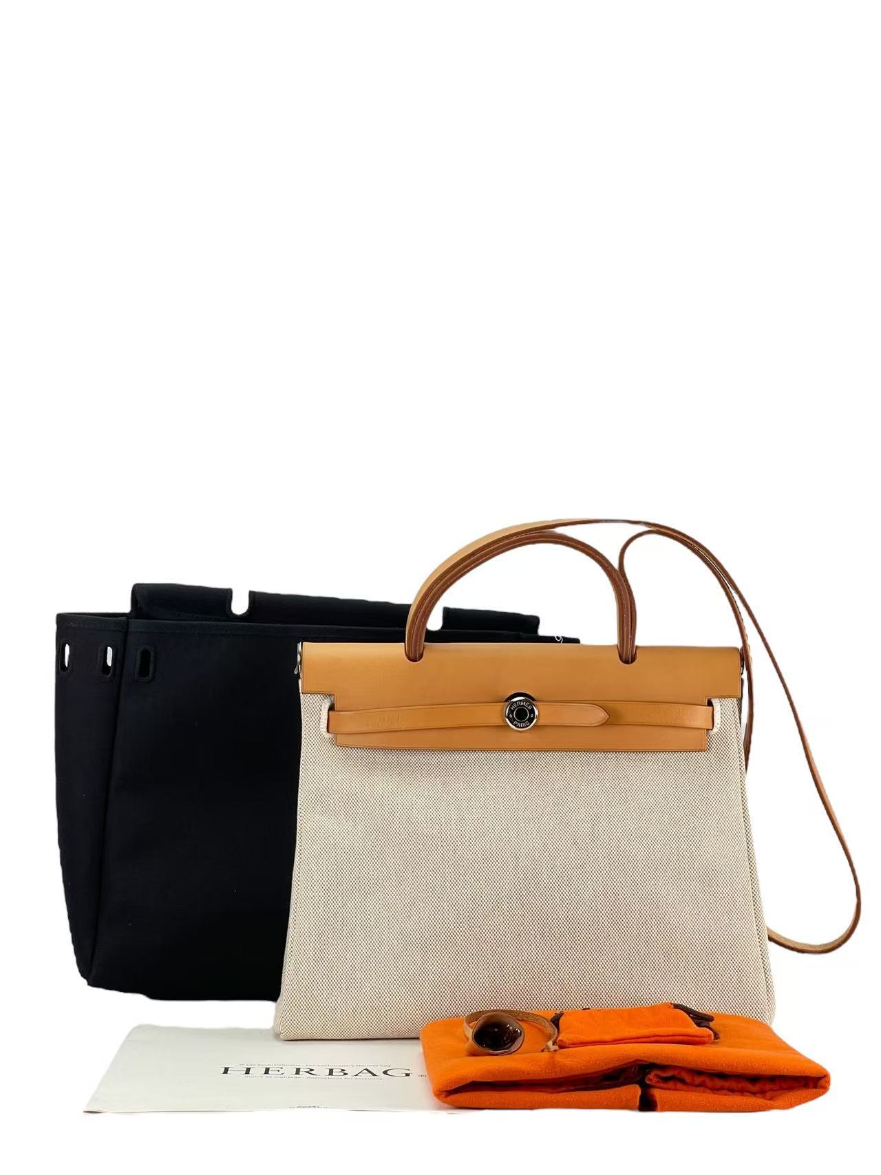 HERMES - Herbag Zip 31 (PM) Black Toile Palladium Hardware