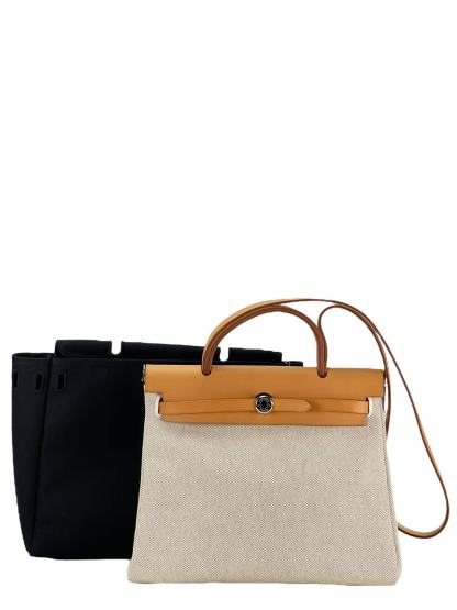 HERMES - Herbag Zip 31 (PM) Black Toile Palladium Hardware