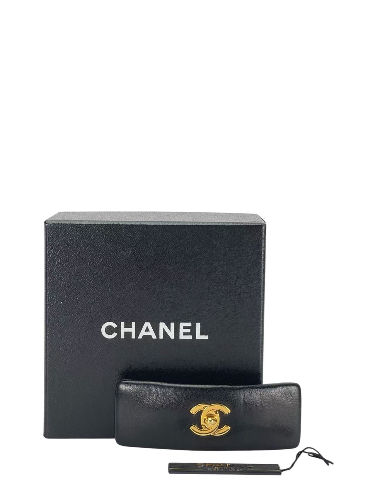 CHANEL - Coco Mark Leather Barrette Hair Accessory