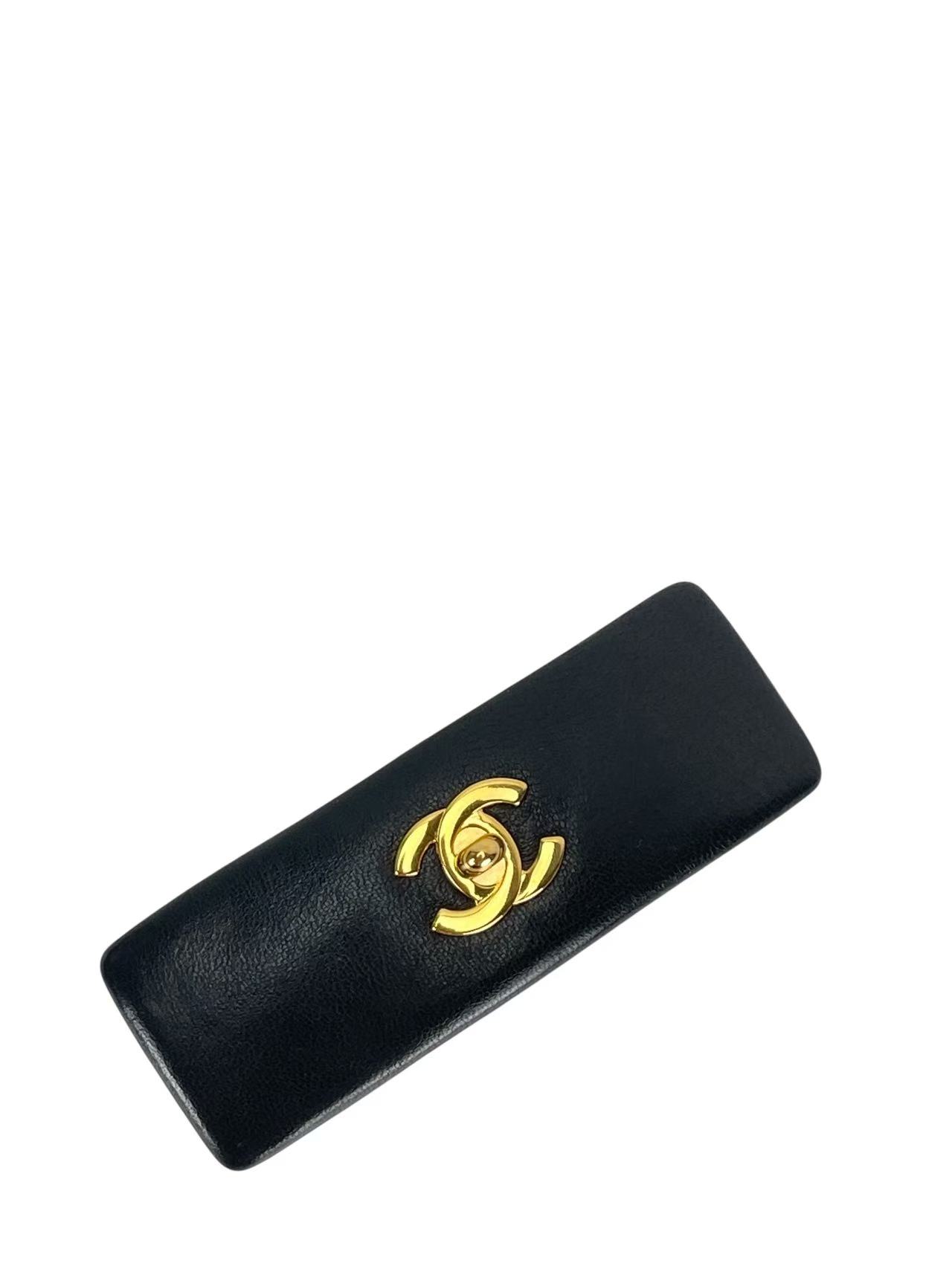 CHANEL - Coco Mark Leather Barrette Hair Accessory