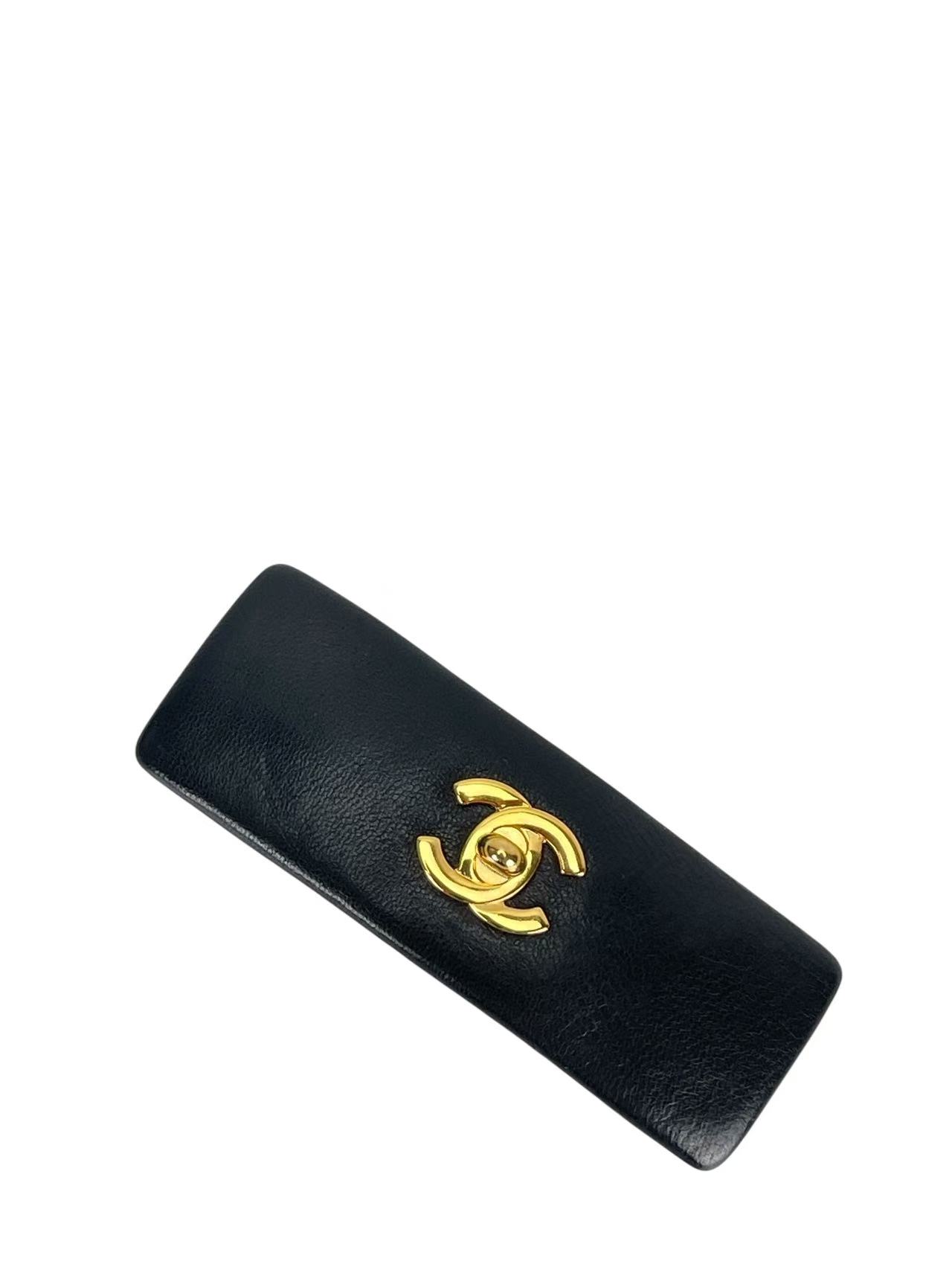 CHANEL - Coco Mark Leather Barrette Hair Accessory