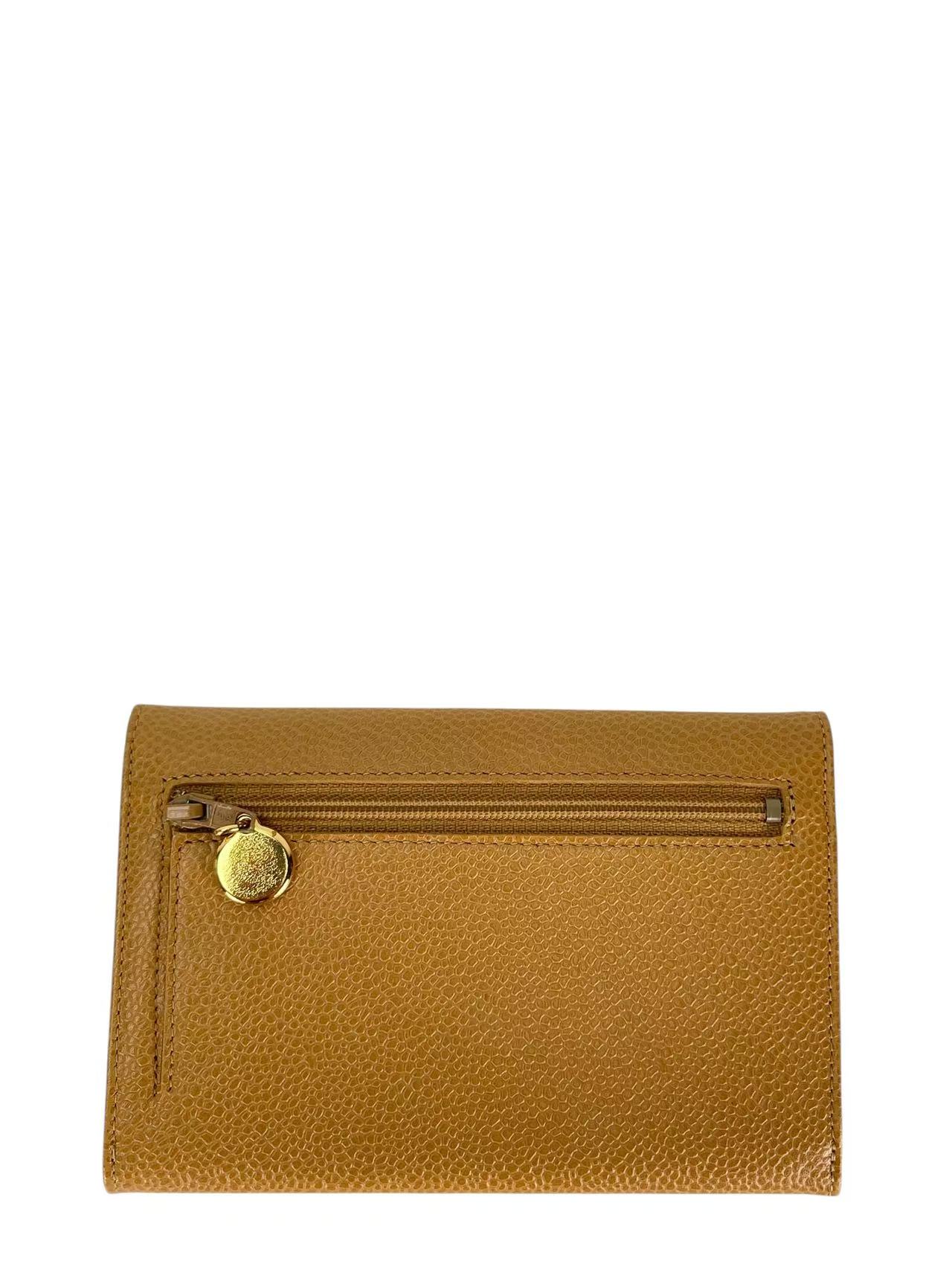 CHANEL - Beige Caviar Leather Tri-Fold Wallet