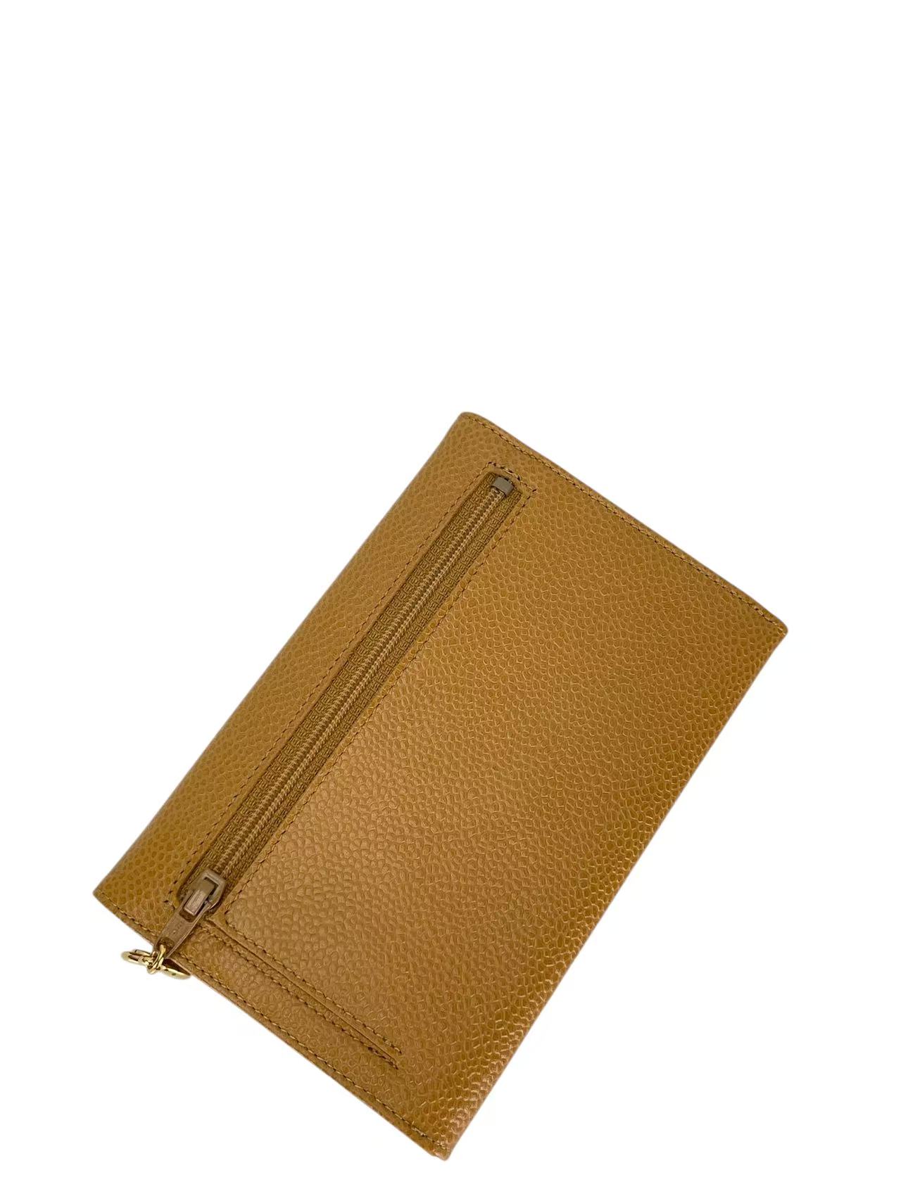 CHANEL - Beige Caviar Leather Tri-Fold Wallet