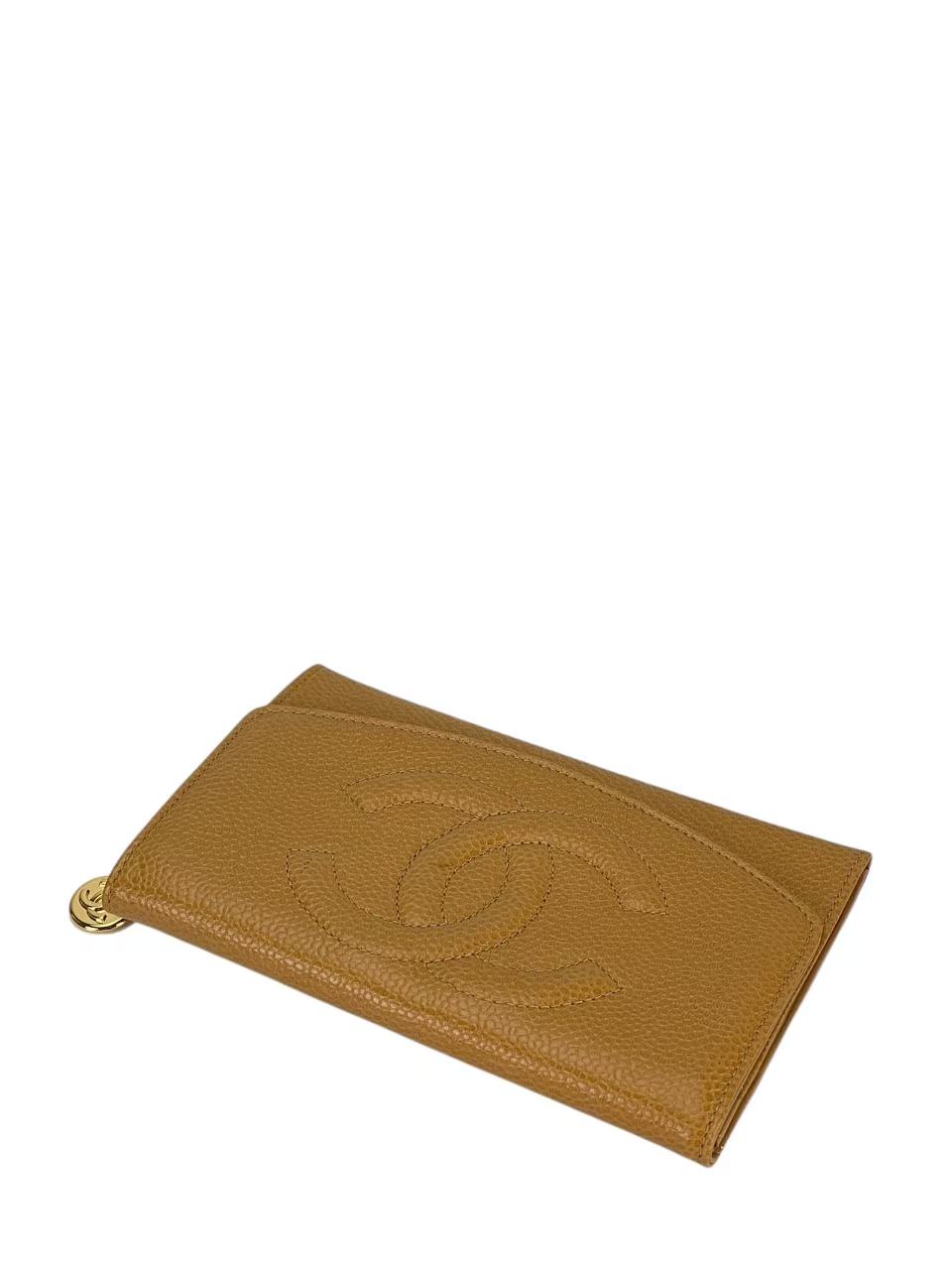 CHANEL - Beige Caviar Leather Tri-Fold Wallet