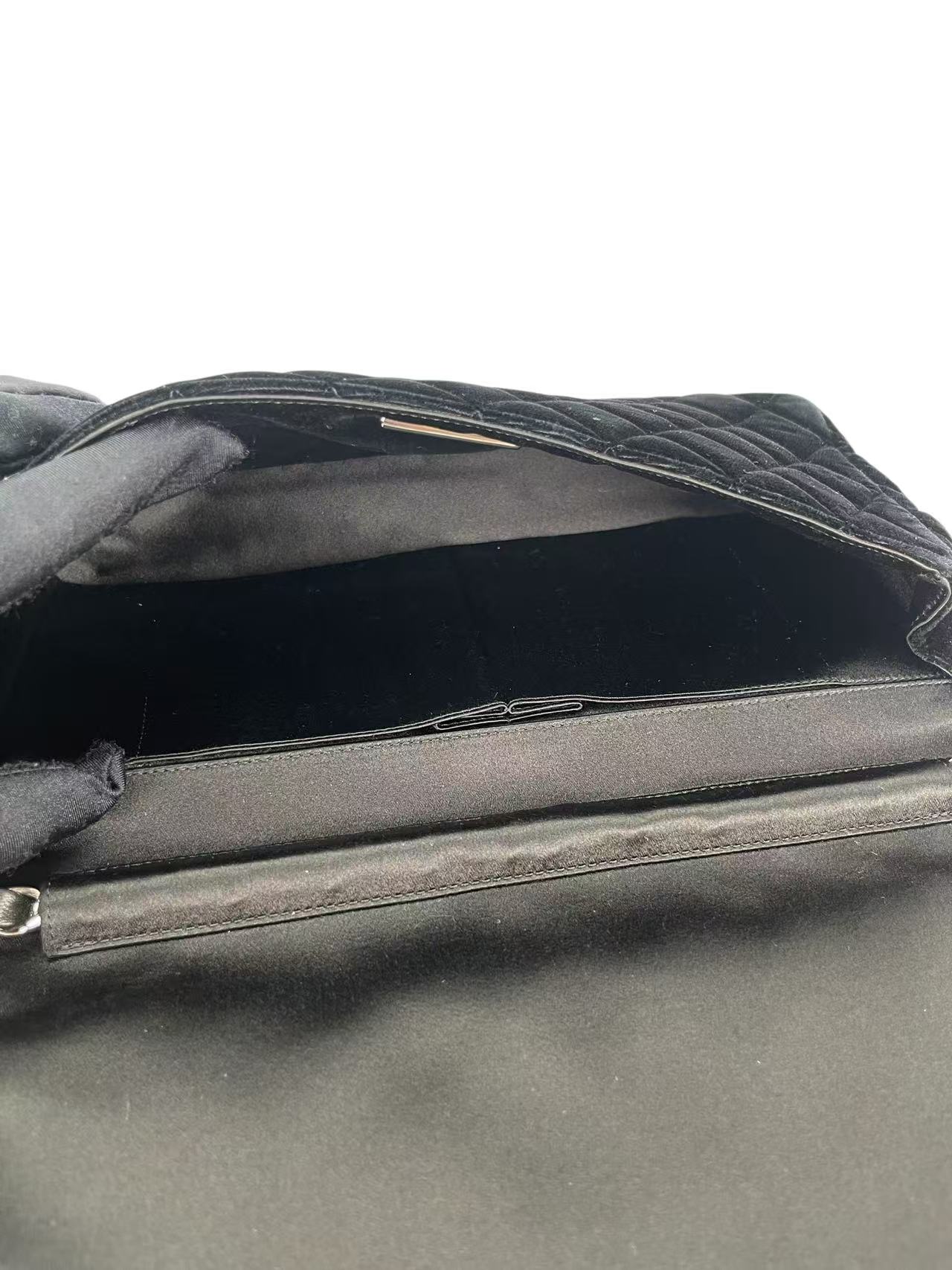 CHANEL - Coco Mark Black Fur & Vevlet Chain Shoulder Bag Sliver Hardware