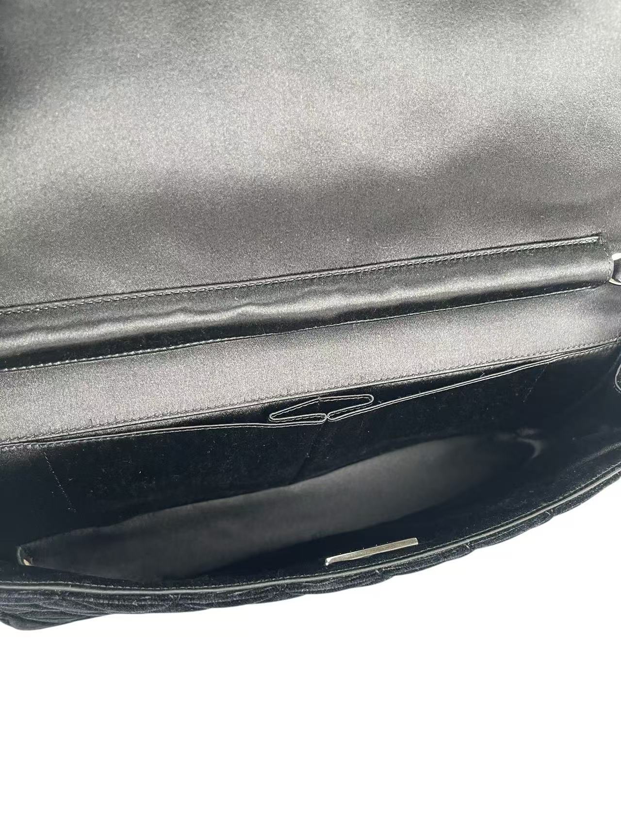 CHANEL - Coco Mark Black Fur & Vevlet Chain Shoulder Bag Sliver Hardware