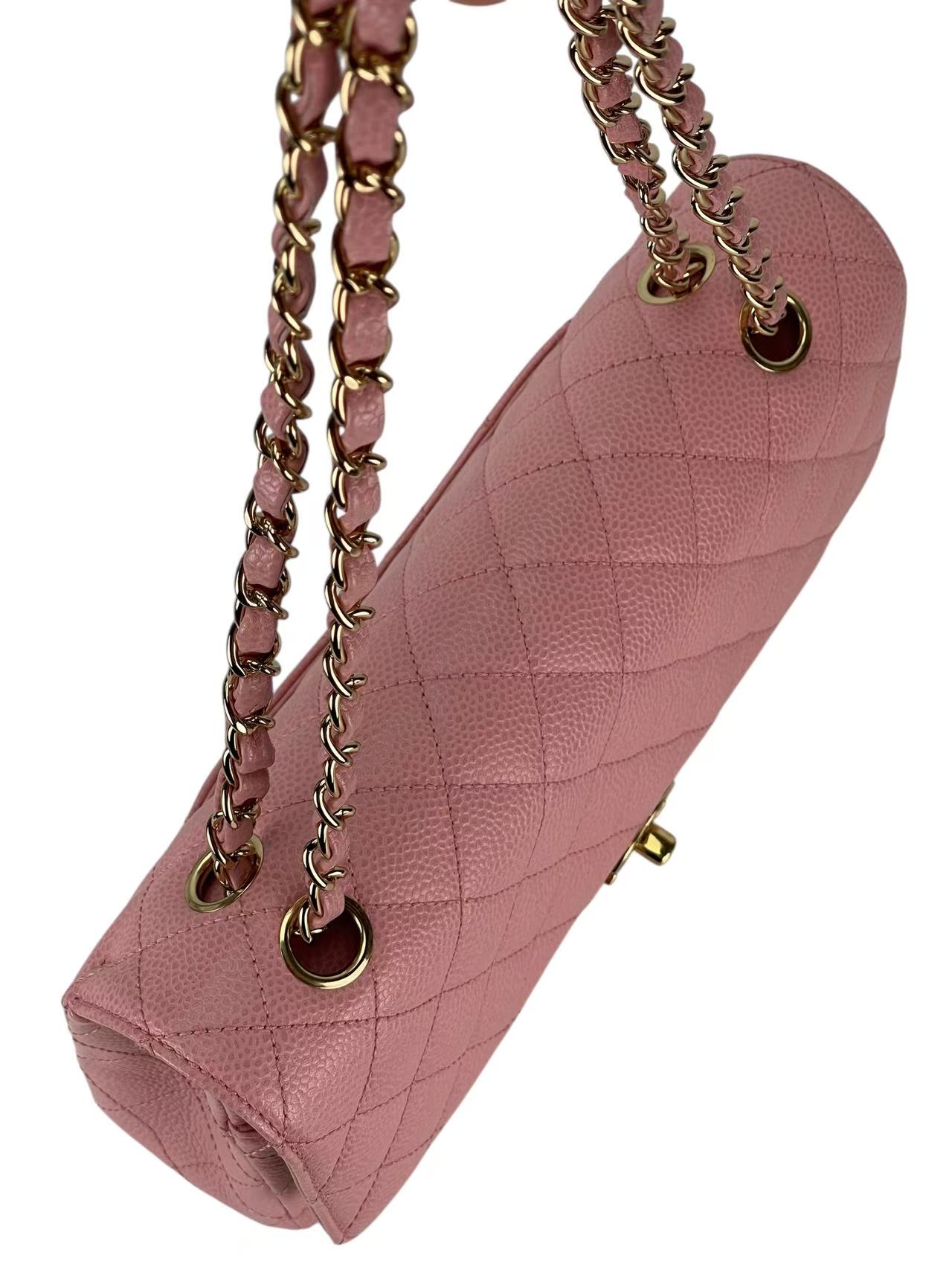 CHANEL - Pink Caviar Medium Classic Double Flap Bag Gold Hardware (CF25) 
