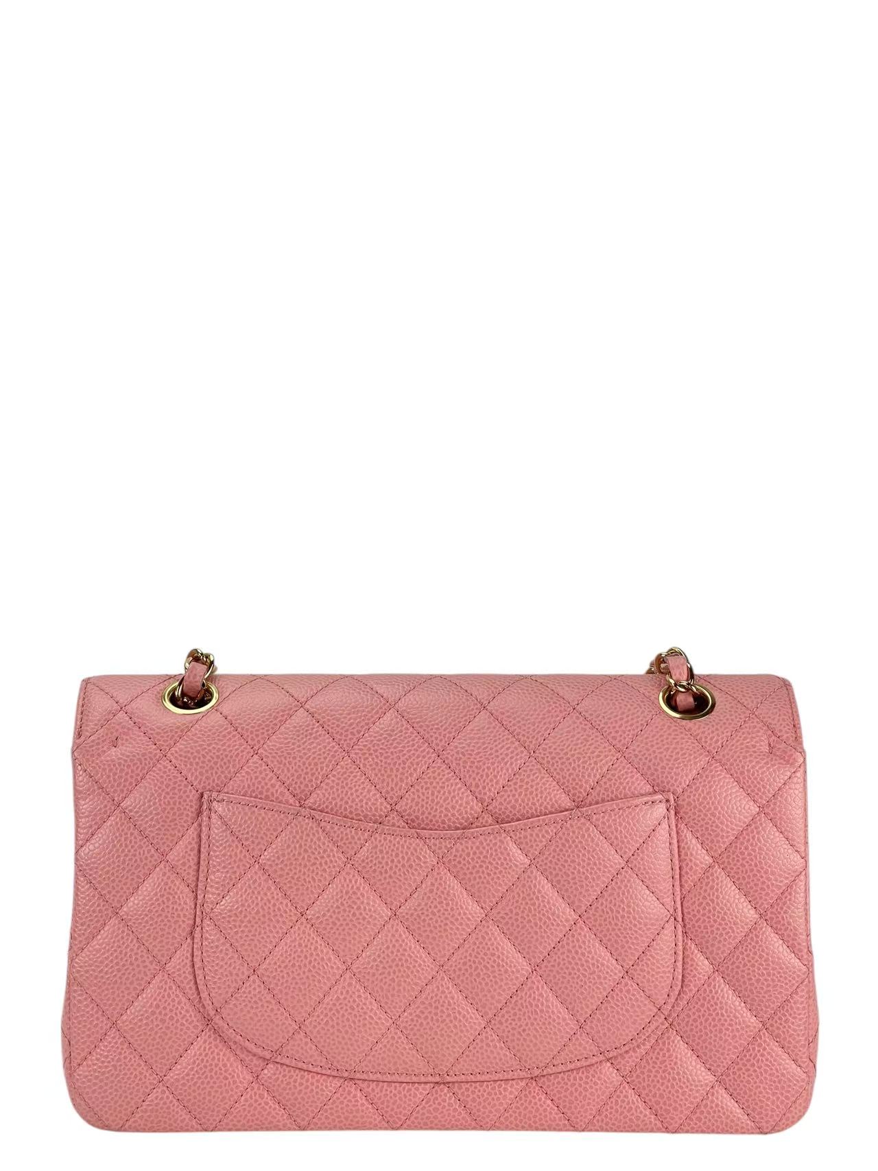 CHANEL - Pink Caviar Medium Classic Double Flap Bag Gold Hardware (CF25) 