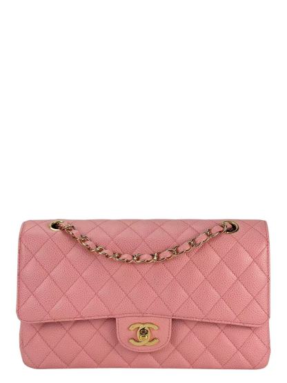 CHANEL - Pink Caviar Medium Classic Double Flap Bag Gold Hardware (CF25) 