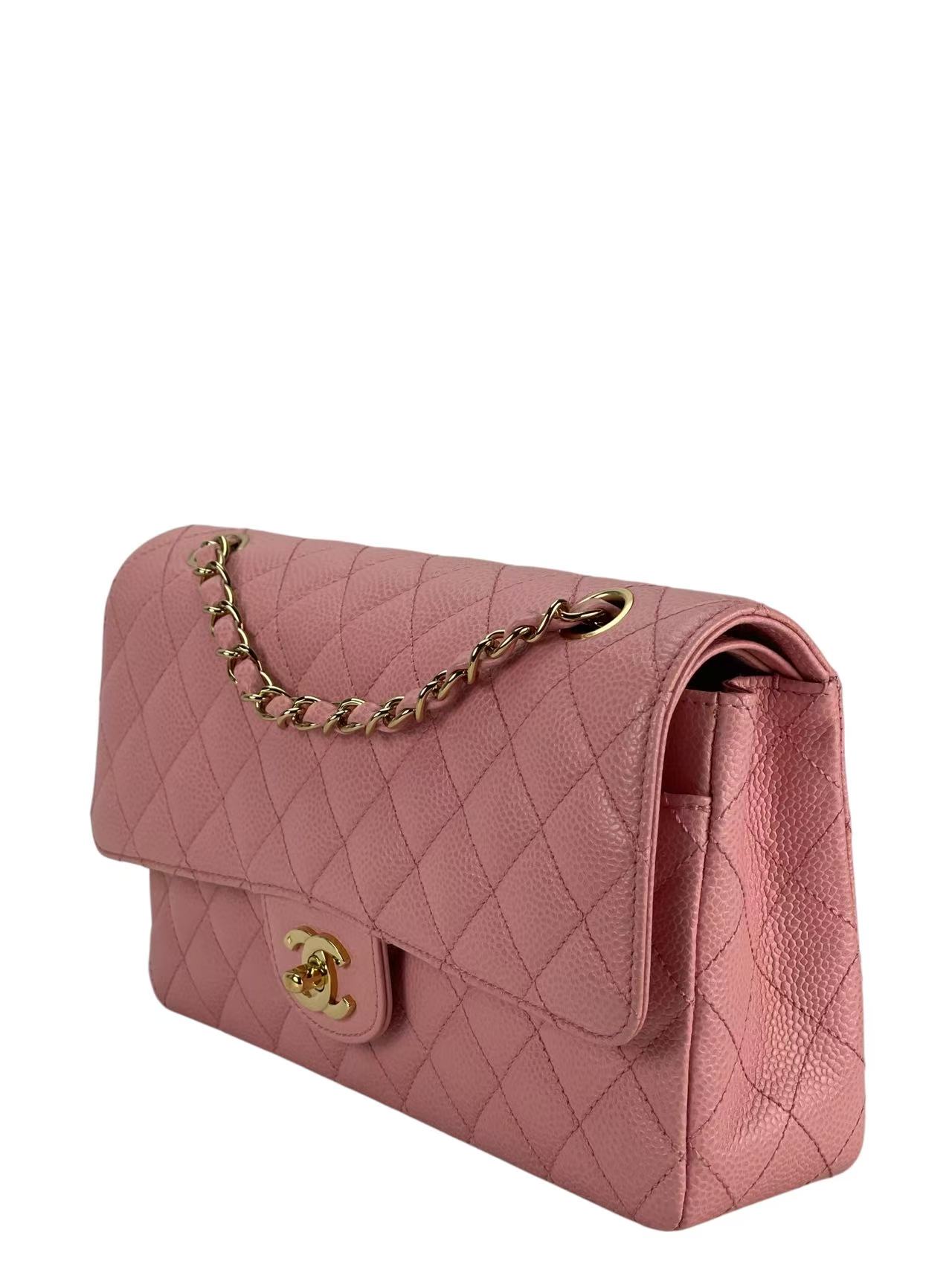 CHANEL - Pink Caviar Medium Classic Double Flap Bag Gold Hardware (CF25) 
