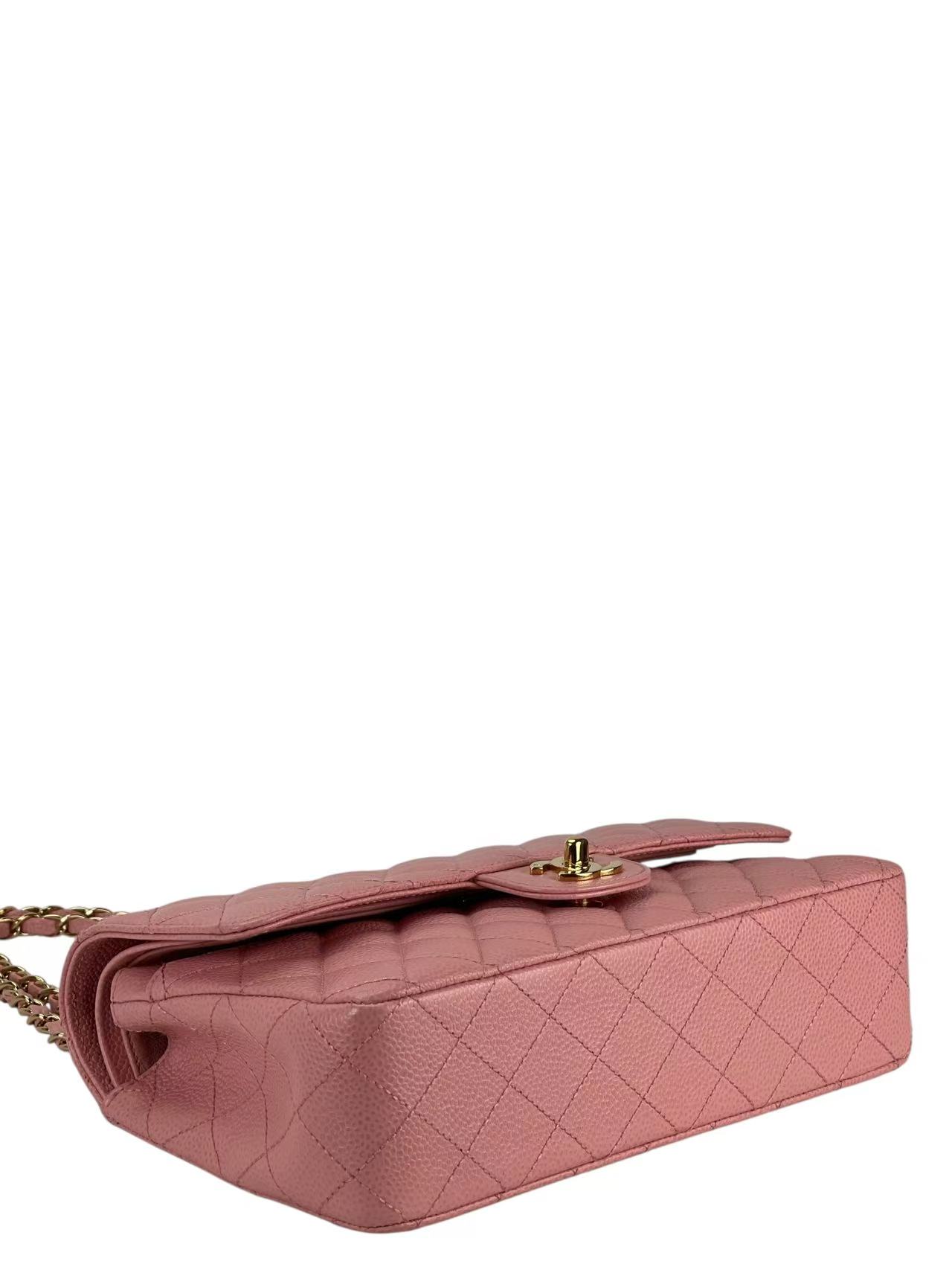 CHANEL - Pink Caviar Medium Classic Double Flap Bag Gold Hardware (CF25) 