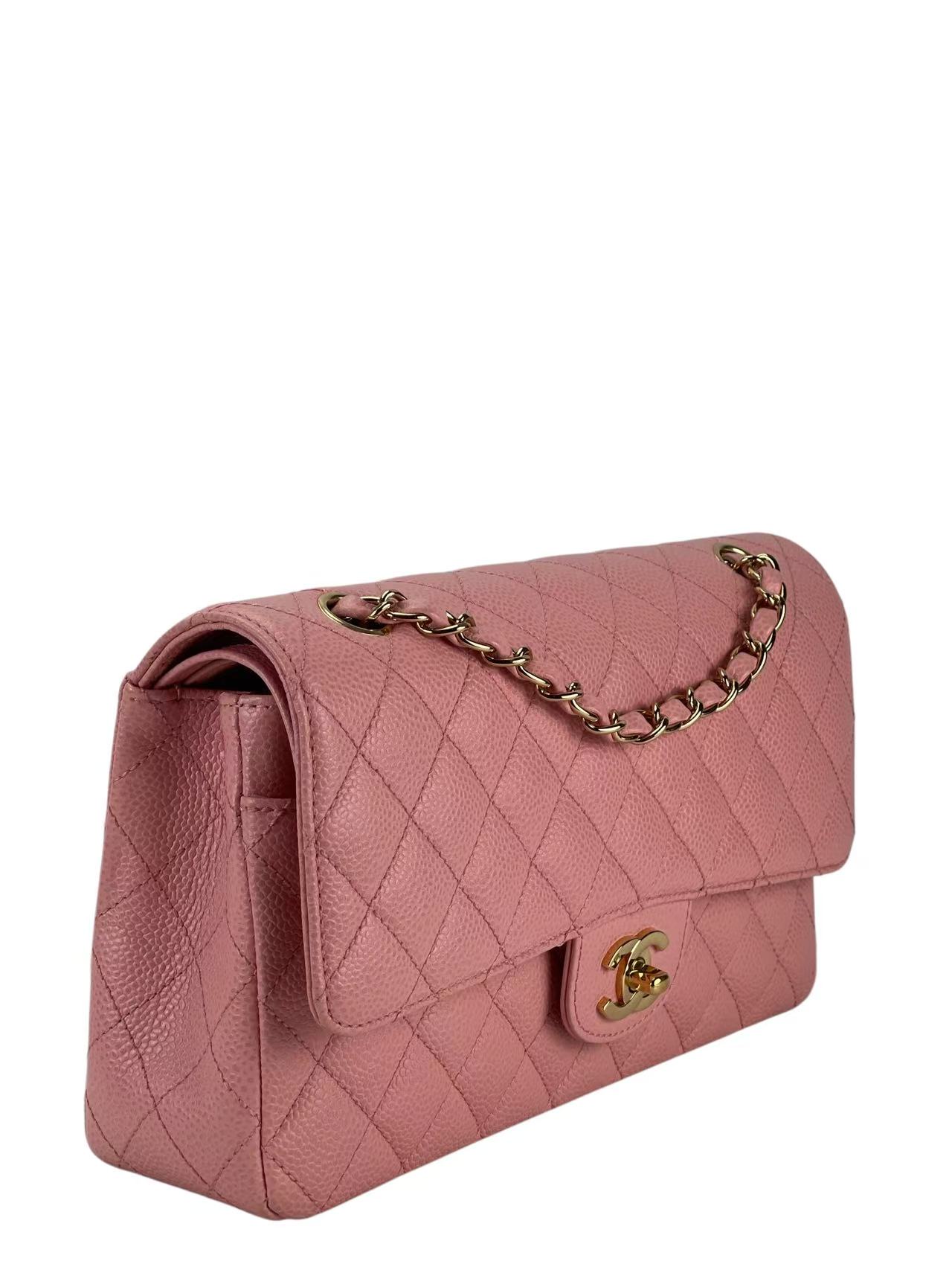 CHANEL - Pink Caviar Medium Classic Double Flap Bag Gold Hardware (CF25) 