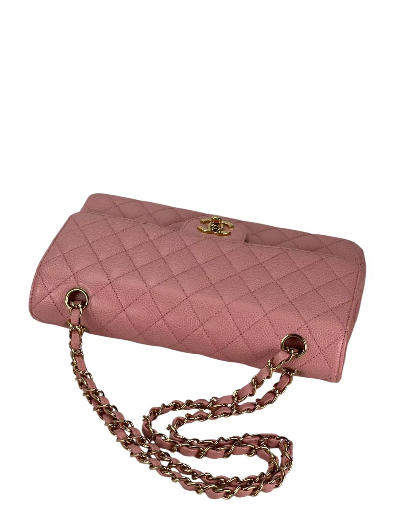 CHANEL - Pink Caviar Medium Classic Double Flap Bag Gold Hardware (CF25) 