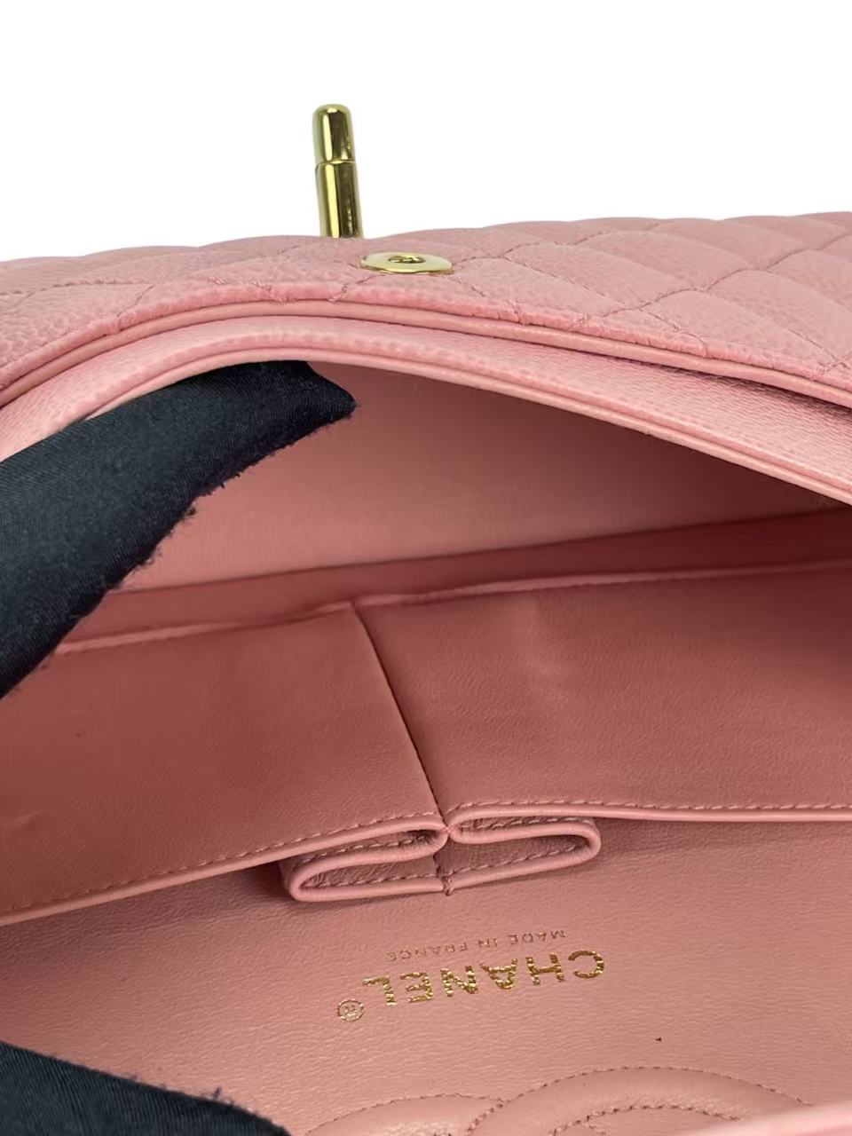 CHANEL - Pink Caviar Medium Classic Double Flap Bag Gold Hardware (CF25) 
