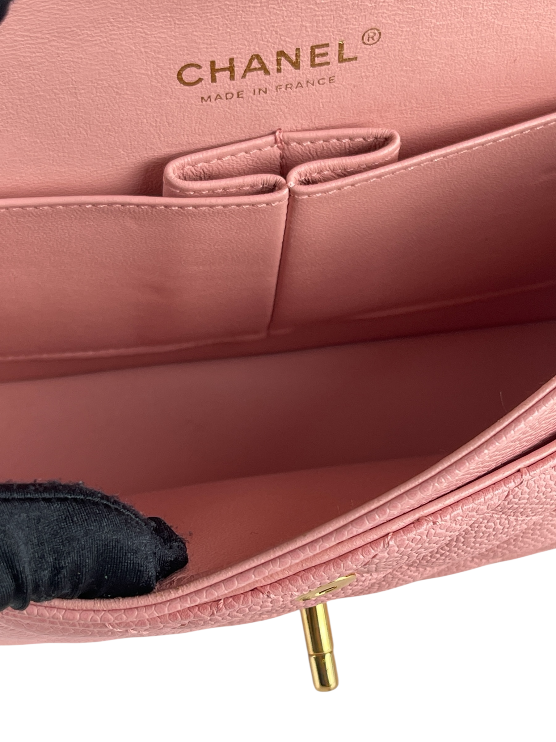CHANEL - Pink Caviar Medium Classic Double Flap Bag Gold Hardware (CF25) 