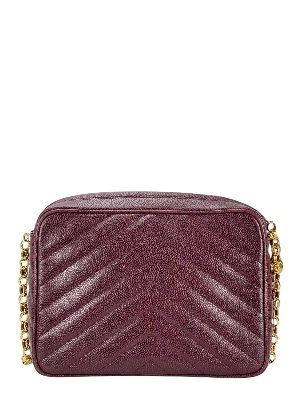 CHANEL - Red Caviar Matelasse Tassel V-stitch Chain Camera Shoulder Bag
