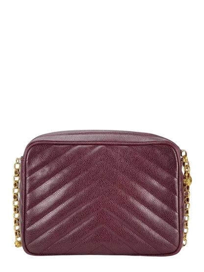CHANEL - Red Caviar Matelasse Tassel V-stitch Chain Camera Shoulder Bag